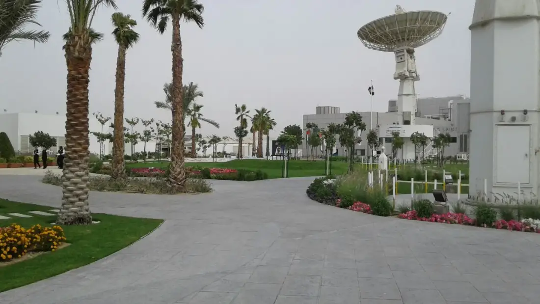 Community park landscaping with palms, Dubai
