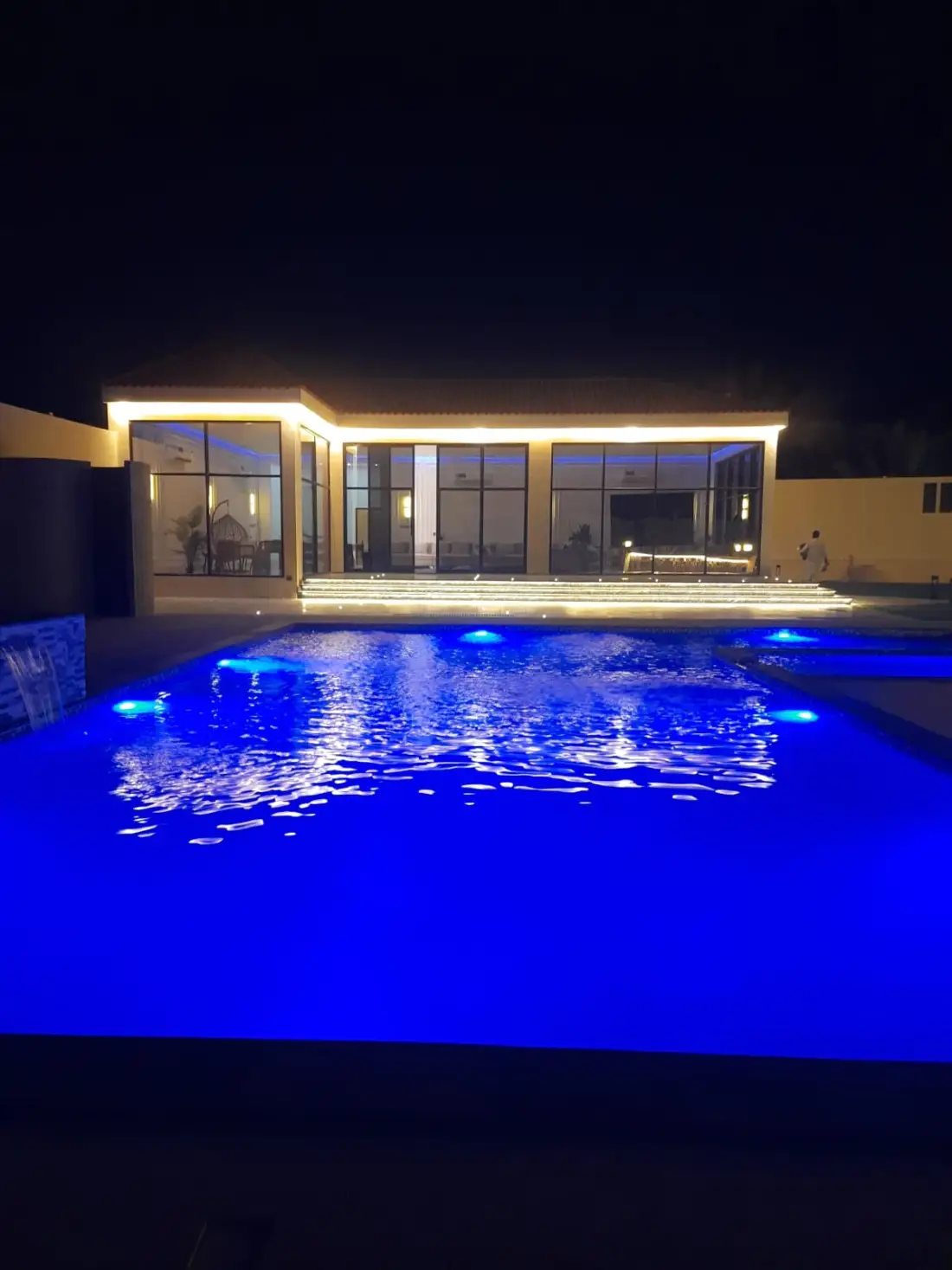 Swimming pool with LED lighting at night