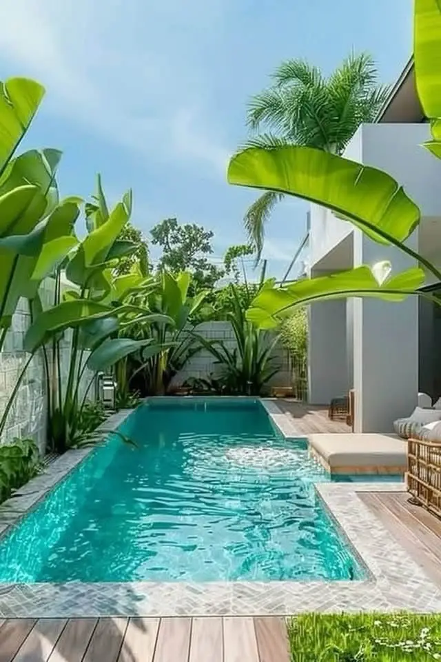 Tropical plunge pool with palms, Dubai villa